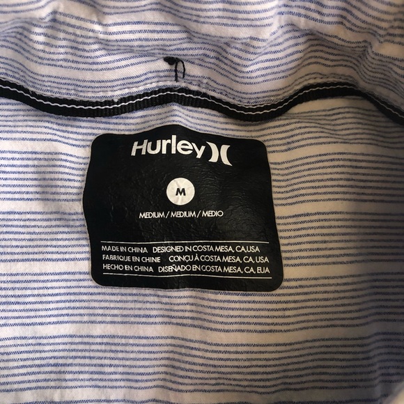 Hurley Blue Striped Men's Casual Button Down Collared Short Sleeve Shirt - Picture 3 of 6
